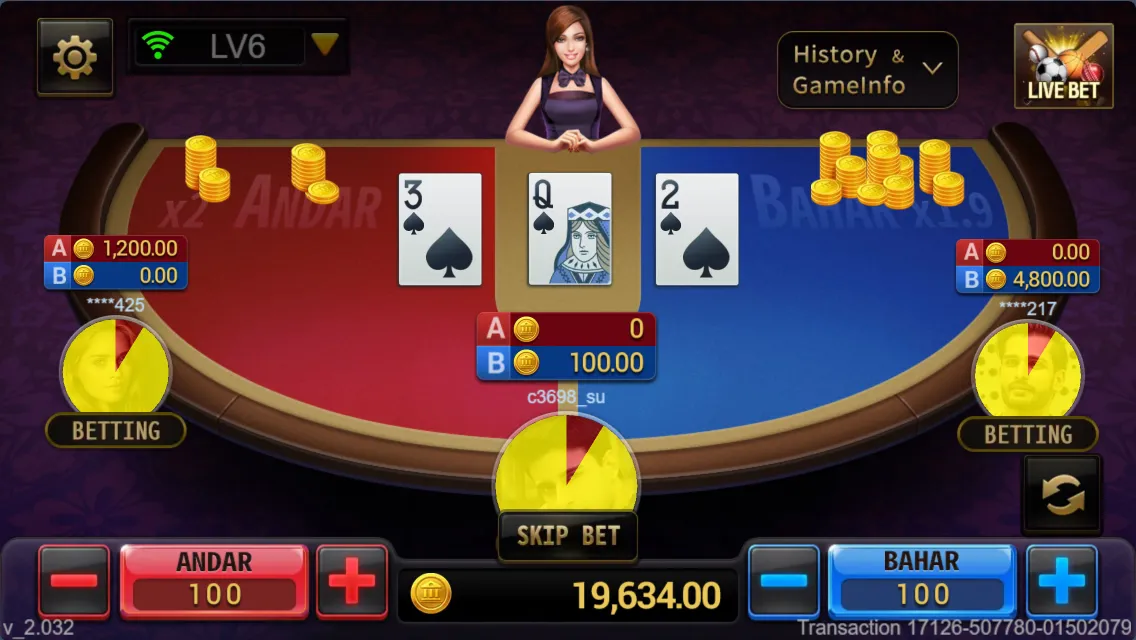 ANDAR BAHAR game interface screenshot 2
