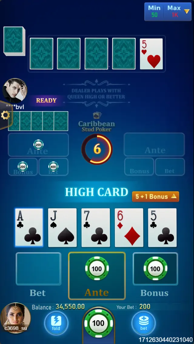 Caribbean Stud Poker game interface screenshot 5
