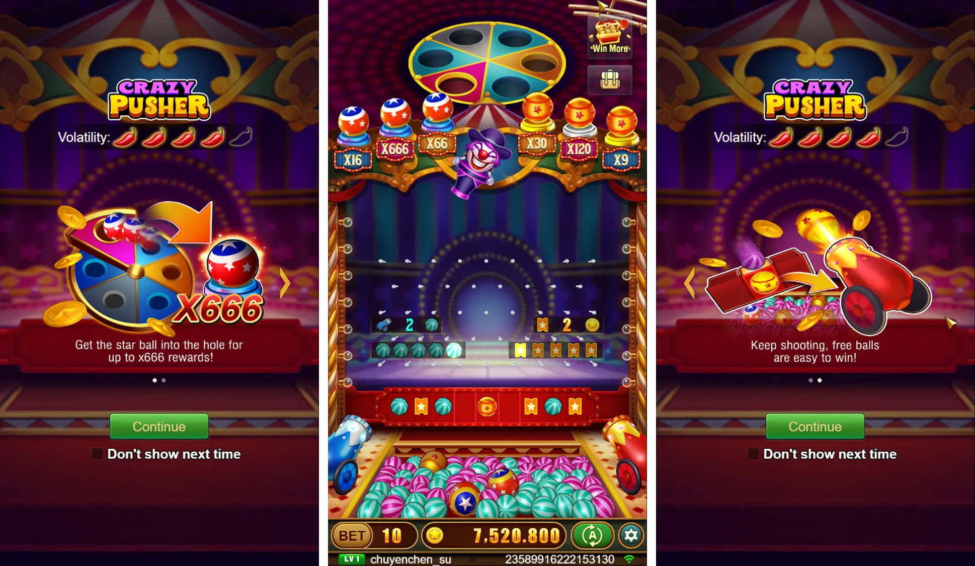 Crazy Pusher game interface screenshot 1